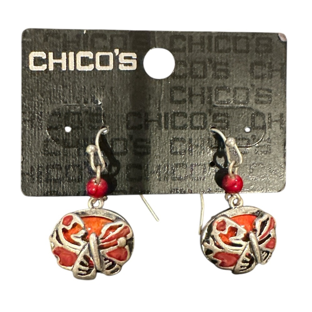 CHICOS BUTTERLY RED SILVERTONE FRENCH HOOK PIERCED EARRINGS